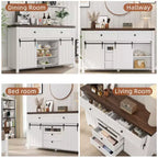 Buffet de rangement, armoire de rangement avec 5 tiroirs et 2 portes coulissantes de style grange, table en bois avec étagère réglable, pour salon, salle à manger