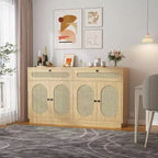 60'' Rattan Sideboard Buffet Cabinet with 2 Drawers & 4 Rattan Doors and Adjustable Shelves & Storage