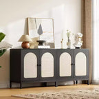 Meuble buffet en rotin avec portes de rangement et étagère réglable pour salon et couloir