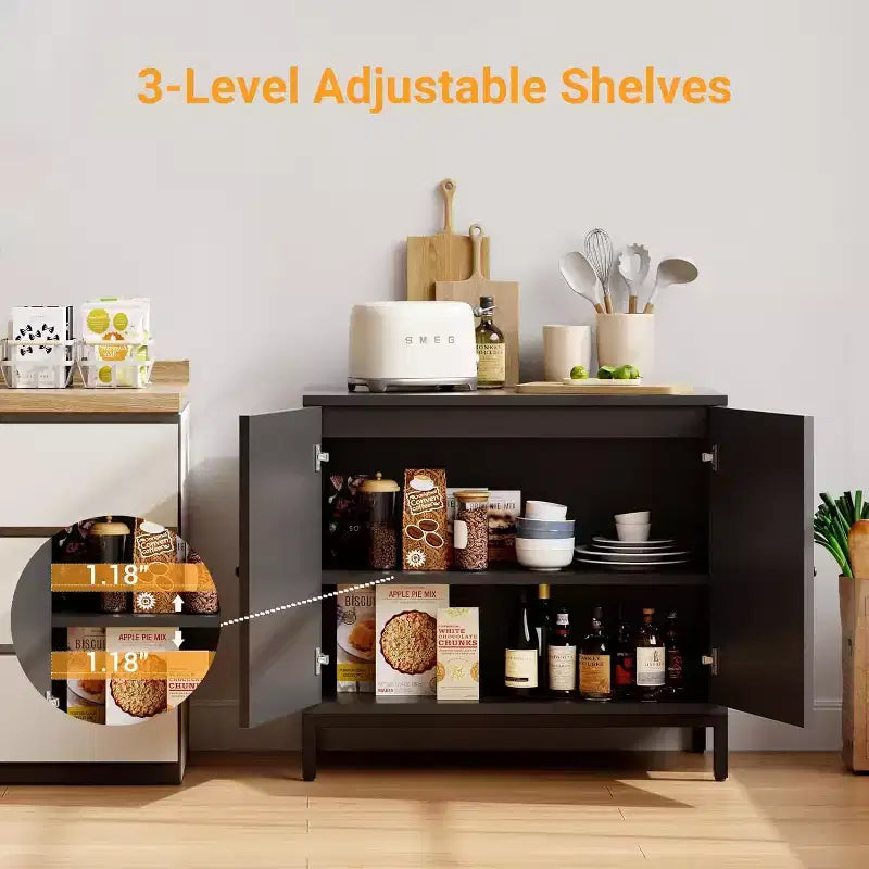 Meuble buffet en rotin avec portes de rangement et étagère réglable pour salon et couloir