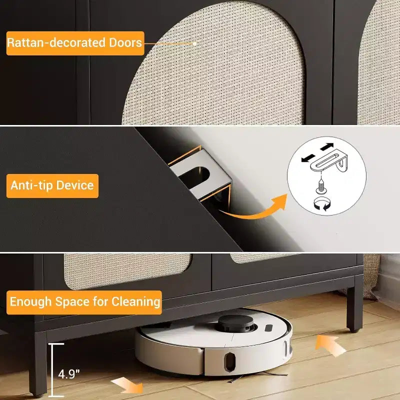 Meuble buffet en rotin avec portes de rangement et étagère réglable pour salon et couloir