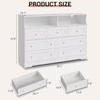 Commode indépendante, chiffonnier à 7 tiroirs avec LED, 2 compartiments ouverts et station de charge, organisateur de rangement pour chambre, entrée, chambre d'enfant
