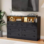 Commode indépendante, chiffonnier à 7 tiroirs avec LED, 2 compartiments ouverts et station de charge, organisateur de rangement pour chambre, entrée, chambre d'enfant