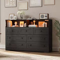 Freestanding Dresser, Chest of 7 Drawers with LED, 2 Open Compartments and Charging Station, Storage Organizer for Bedroom Entryway Nursery