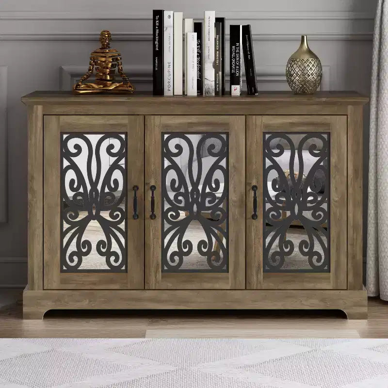 Galano 3-Door Sideboard with Mirrored Cut-Out Storage 45.7 W  15.7 D  29.3 H
