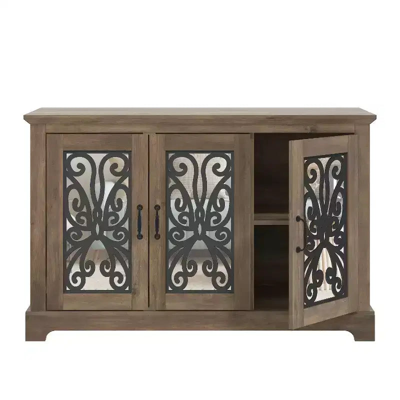 Credenza a 3 ante Galano con vano a giorno a specchio 116 cm L x 40 cm P x 74 cm H