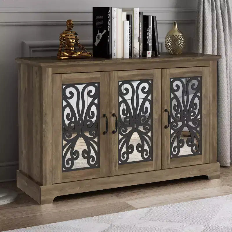 Credenza a 3 ante Galano con vano a giorno a specchio 116 cm L x 40 cm P x 74 cm H