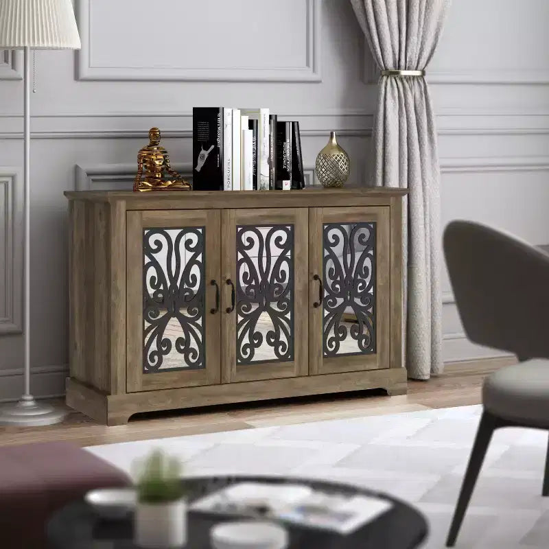Buffet Galano 3 portes avec rangements découpés en miroir 45,7 L 15,7 P 29,3 H