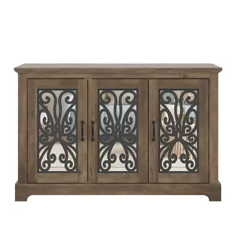 Buffet Galano 3 portes avec rangements découpés en miroir 45,7 L 15,7 P 29,3 H