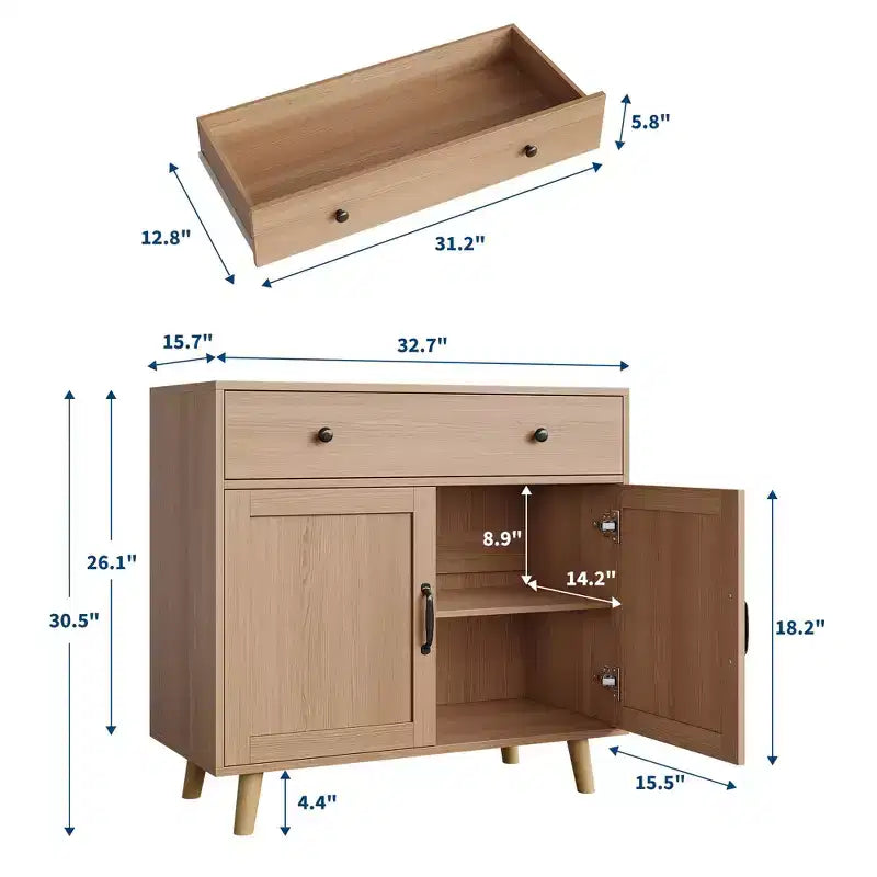 Mobile buffet COZONY con contenitore, Tavolo consolle da caffè, Credenza con cassetto e ante, Credenza in legno con consolle