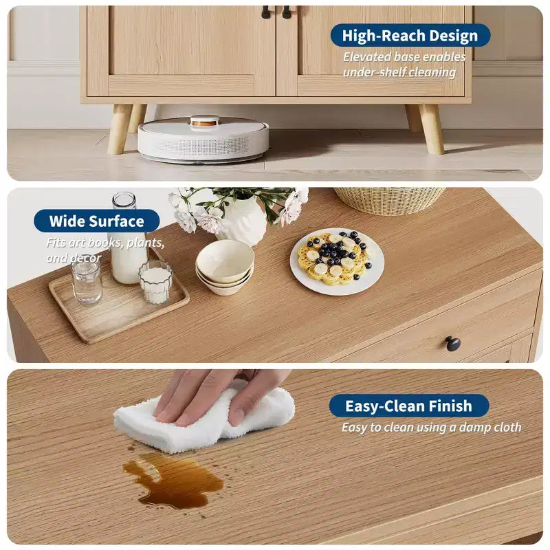 Mobile buffet COZONY con contenitore, Tavolo consolle da caffè, Credenza con cassetto e ante, Credenza in legno con consolle