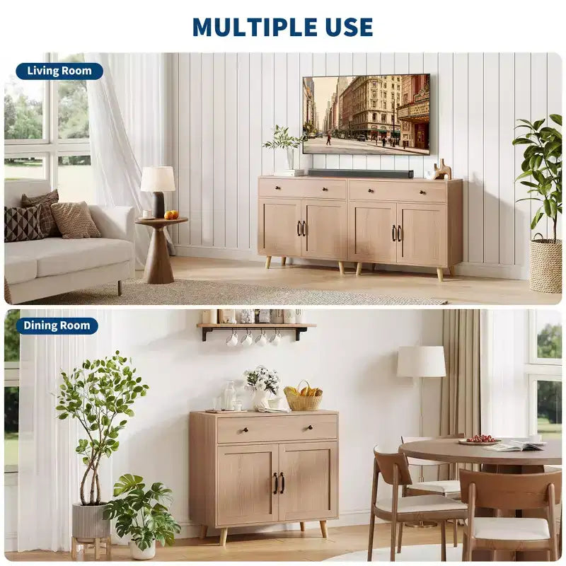 Mobile buffet COZONY con contenitore, Tavolo consolle da caffè, Credenza con cassetto e ante, Credenza in legno con consolle