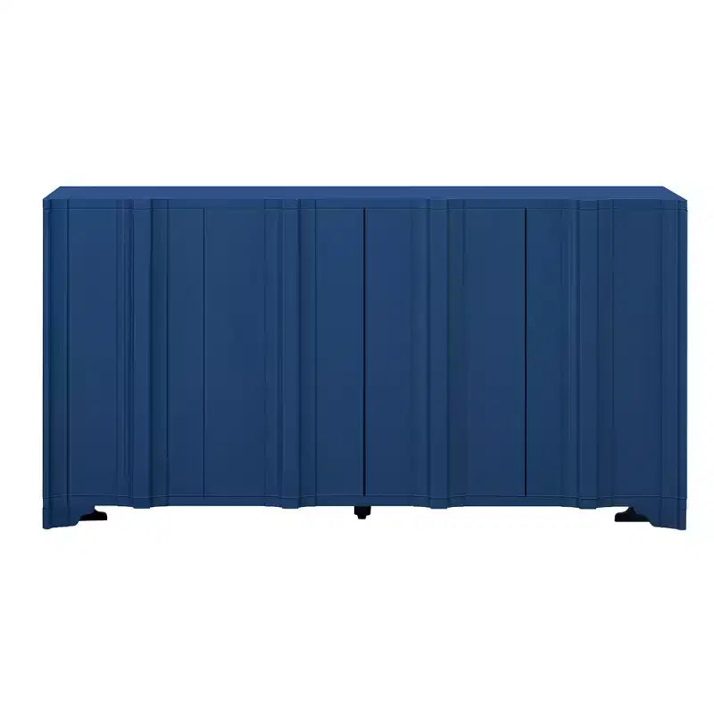 GDFStudio Lucas Bahut 4 portes en placage de pin avec accents linéaires complexes et pieds triangulaires