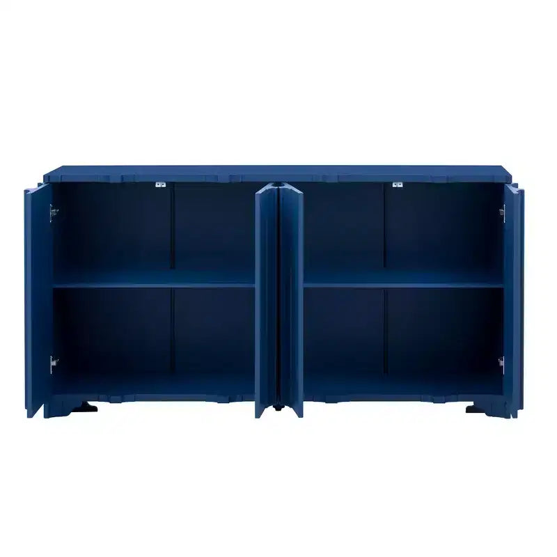 GDFStudio Lucas Bahut 4 portes en placage de pin avec accents linéaires complexes et pieds triangulaires