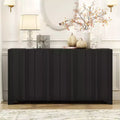 GDFStudio Lucas 4-Door Pine Veneer Sideboard with Intricate Linear Accents and Triangular Legs