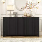 GDFStudio Lucas 4-Door Pine Veneer Sideboard with Intricate Linear Accents and Triangular Legs