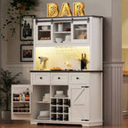MAYEERTY Chêne Blanc 71 Armoire de Rangement de Cuisine Style Ferme, Porte Coulissante avec Prise Électrique, Panneau Perforé, Porte-Verres à Vin, 3 Tiroirs