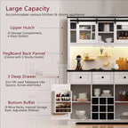 MAYEERTY Chêne Blanc 71 Armoire de Rangement de Cuisine Style Ferme, Porte Coulissante avec Prise Électrique, Panneau Perforé, Porte-Verres à Vin, 3 Tiroirs