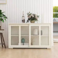 MAYEERTY White Kitchen Storage Cupboard, Glass Door Design for Display & Storage