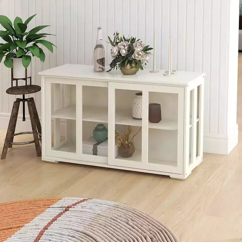 MAYEERTY Mobile da cucina bianco, Design con ante in vetro per esposizione e conservazione