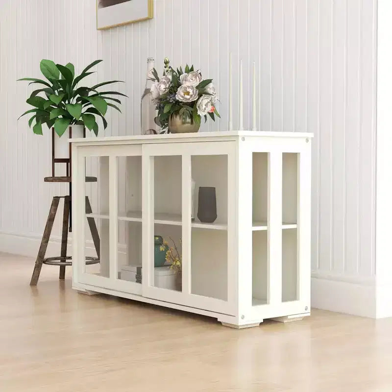 MAYEERTY Mobile da cucina bianco, Design con ante in vetro per esposizione e conservazione
