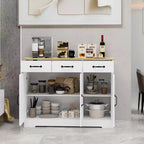 MAYEERTY Madia bianca da fattoria, 3 cassetti 3 ante, credenza contenitore per sala da pranzo