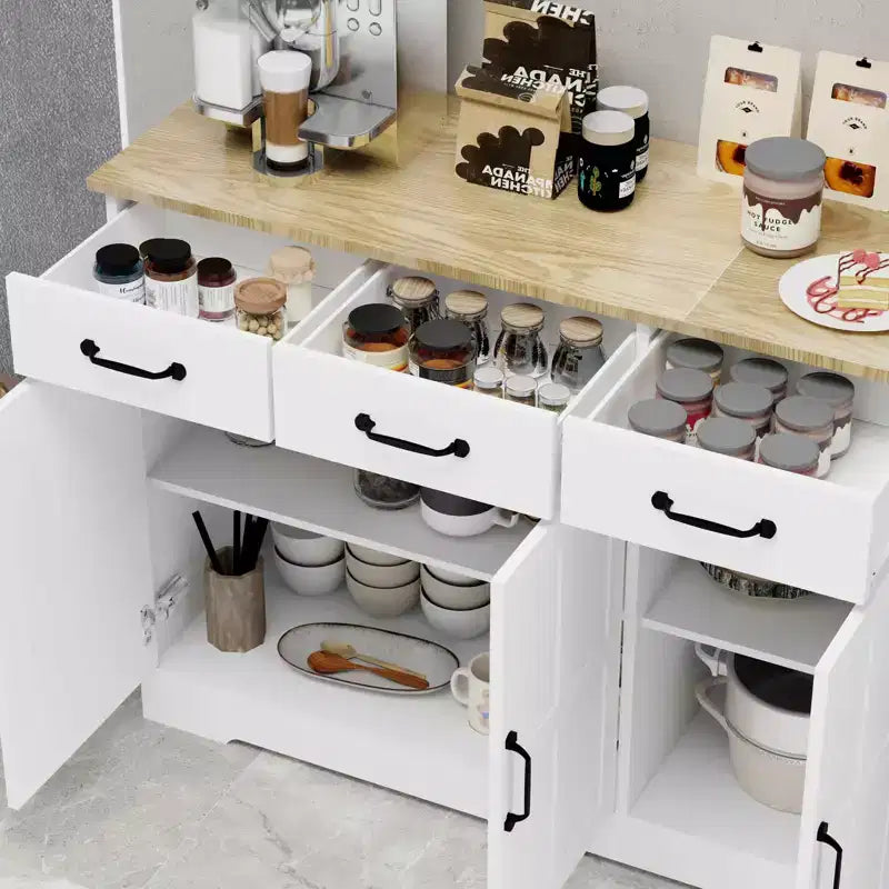 MAYEERTY Madia bianca da fattoria, 3 cassetti 3 ante, credenza contenitore per sala da pranzo
