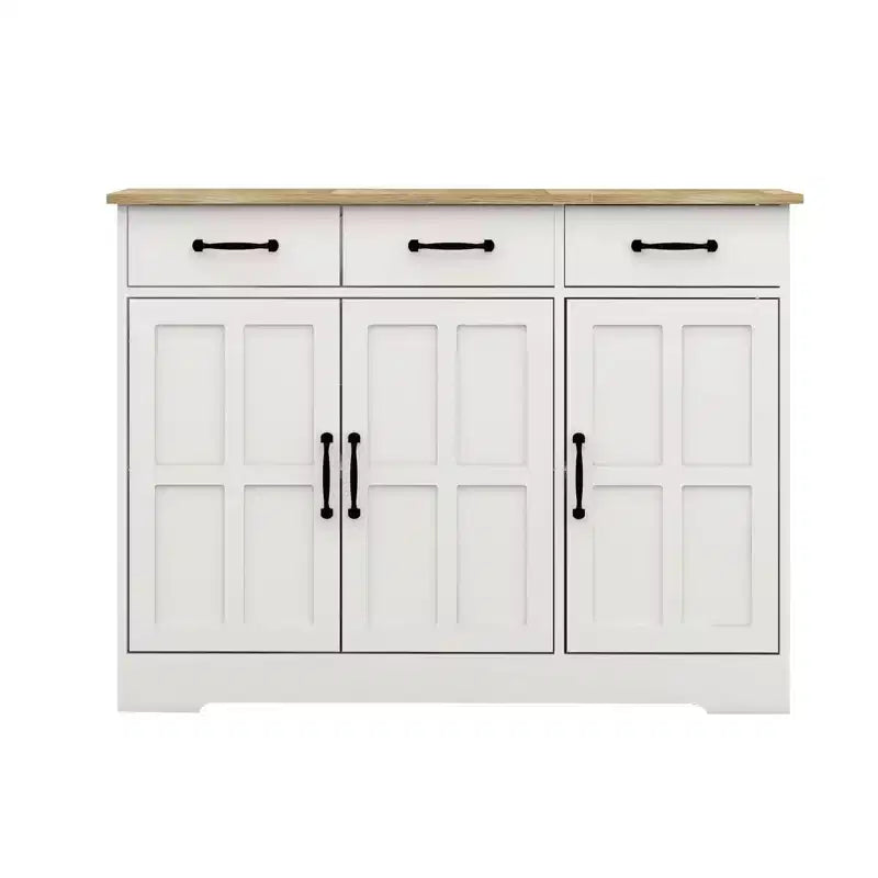 MAYEERTY Madia bianca da fattoria, 3 cassetti 3 ante, credenza contenitore per sala da pranzo