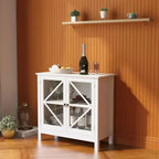 MAYEERTY Kitchen Cabinet, Double Glass Doors for Display & Closed Storage