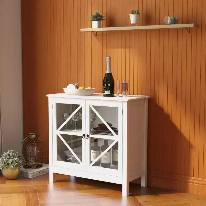 MAYEERTY Kitchen Cabinet, Double Glass Doors for Display & Closed Storage