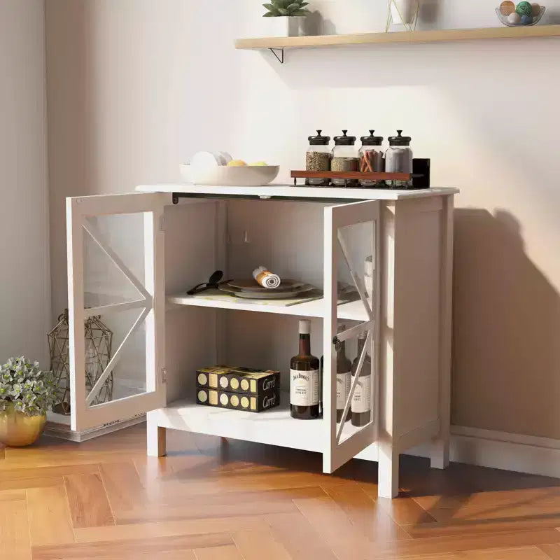 MAYEERTY Mobiletto da cucina, ante doppie in vetro per esposizione e scomparti chiusi