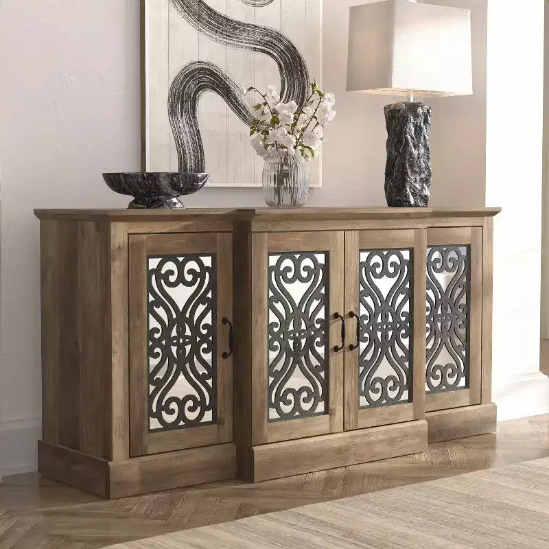 Buffet 4 portes Galano avec rangements découpés en miroir 60,4 L 18,2 P 29,3 H