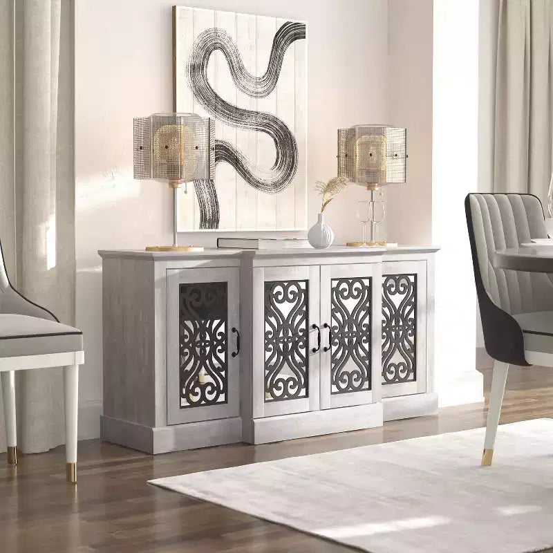 Buffet 4 portes Galano avec rangements découpés en miroir 60,4 L 18,2 P 29,3 H