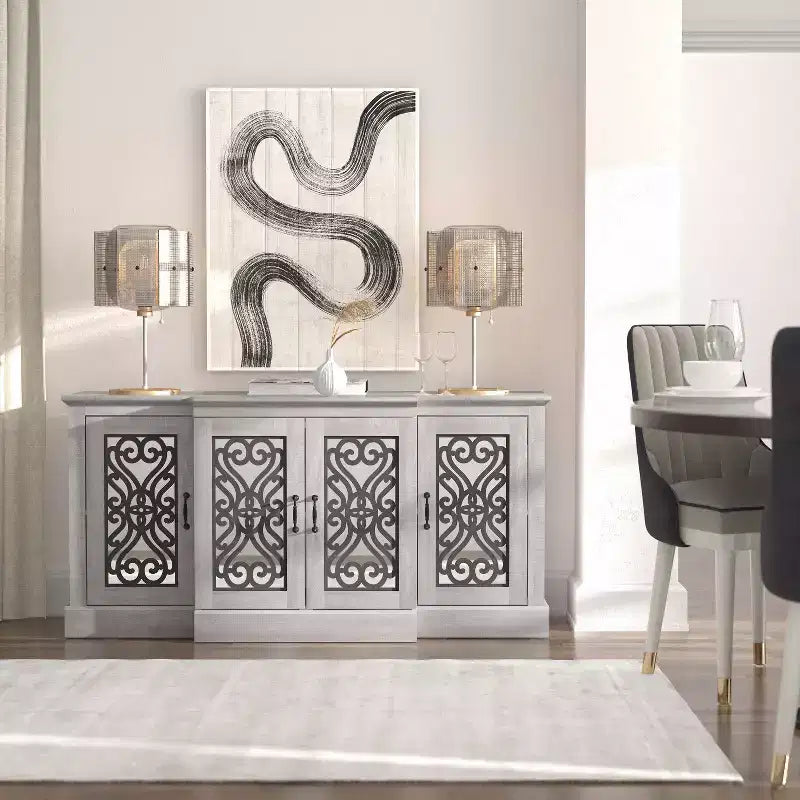 Buffet 4 portes Galano avec rangements découpés en miroir 60,4 L 18,2 P 29,3 H
