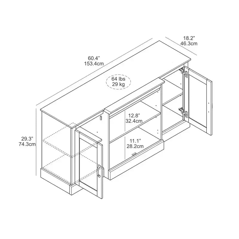 Buffet 4 portes Galano avec rangements découpés en miroir 60,4 L 18,2 P 29,3 H