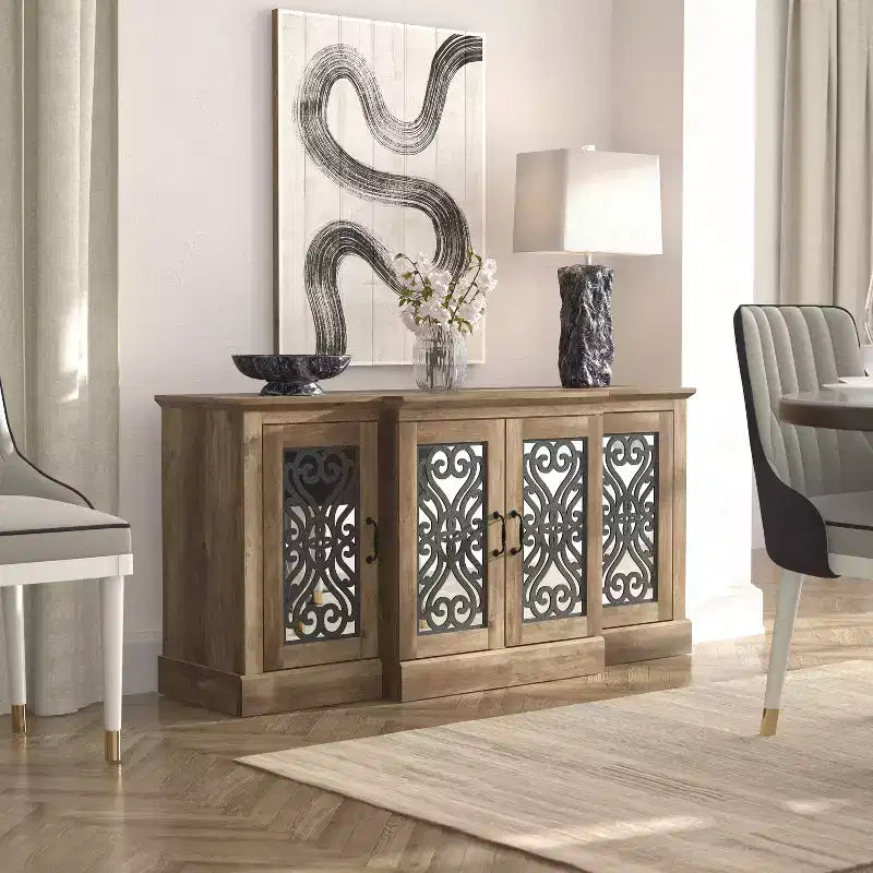 Buffet 4 portes Galano avec rangements découpés en miroir 60,4 L 18,2 P 29,3 H