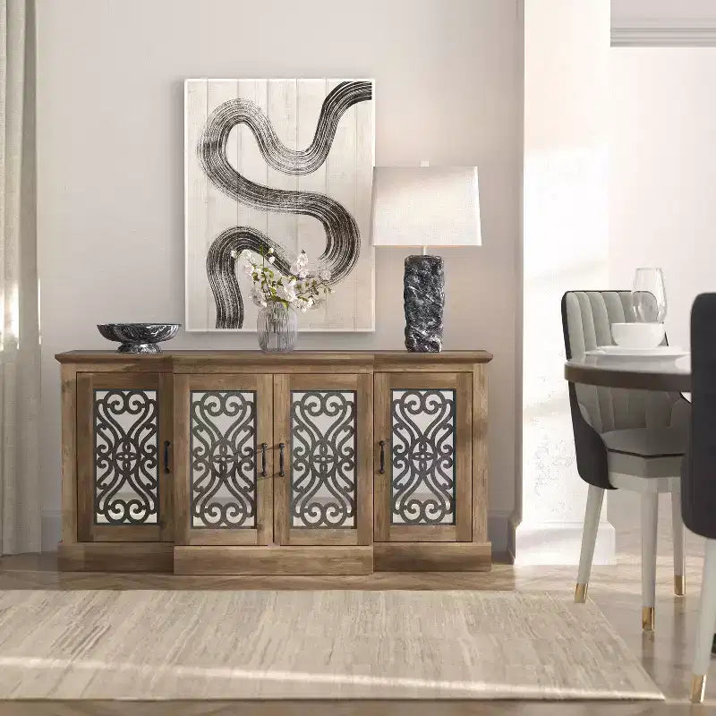 Buffet 4 portes Galano avec rangements découpés en miroir 60,4 L 18,2 P 29,3 H