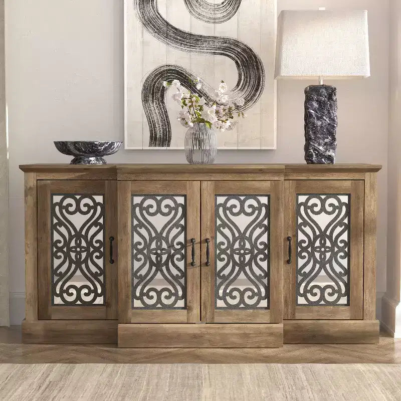Buffet 4 portes Galano avec rangements découpés en miroir 60,4 L 18,2 P 29,3 H