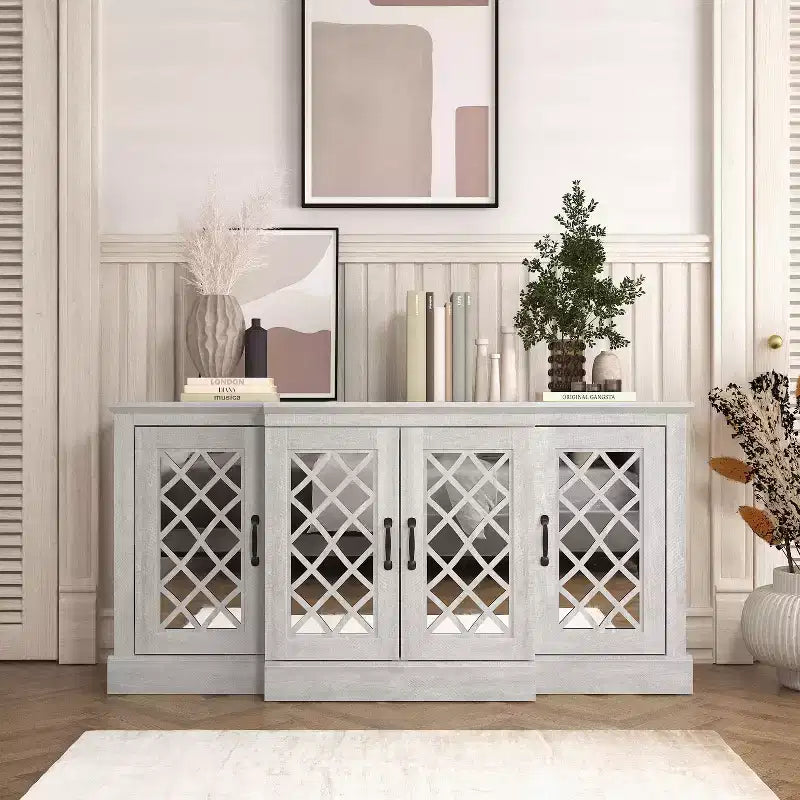 Buffet d'appoint Galano à 4 portes avec portes découpées en miroir 60,4 L x 18,2 P x 29,3 H