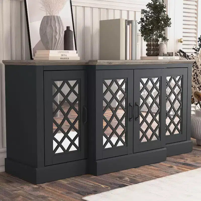Buffet d'appoint Galano à 4 portes avec portes découpées en miroir 60,4 L x 18,2 P x 29,3 H