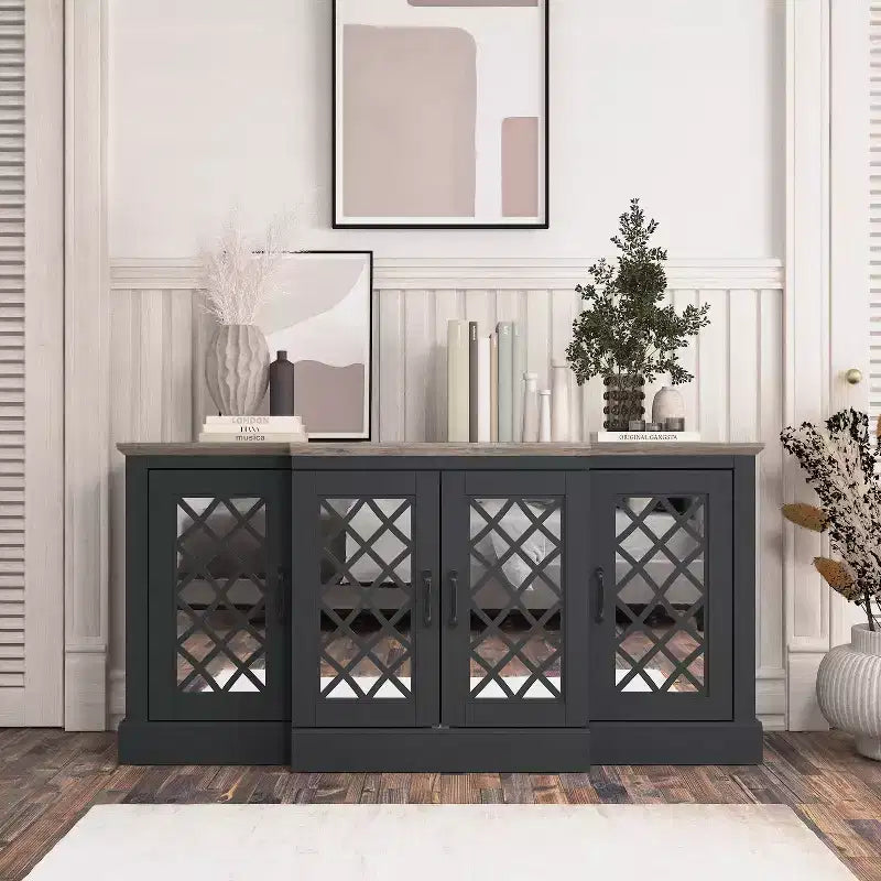 Buffet d'appoint Galano à 4 portes avec portes découpées en miroir 60,4 L x 18,2 P x 29,3 H