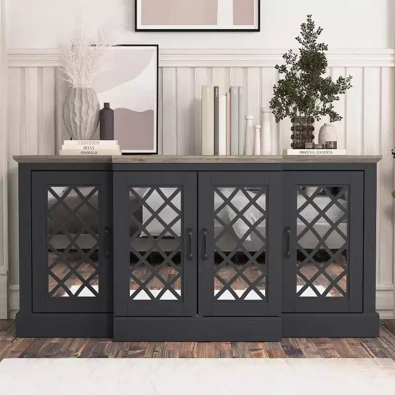 Galano 4-Door Accent Sideboard with Mirrored Cut-Out Doors 60.4 W  18.2 D  29.3 H