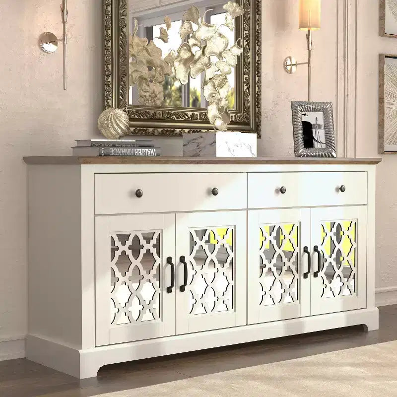 Buffet Galano à 2 tiroirs avec portes miroir L 149,1 x P 39,9 x H 74,2 cm
