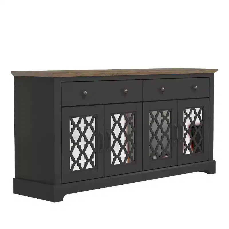Buffet Galano à 2 tiroirs avec portes miroir L 149,1 x P 39,9 x H 74,2 cm