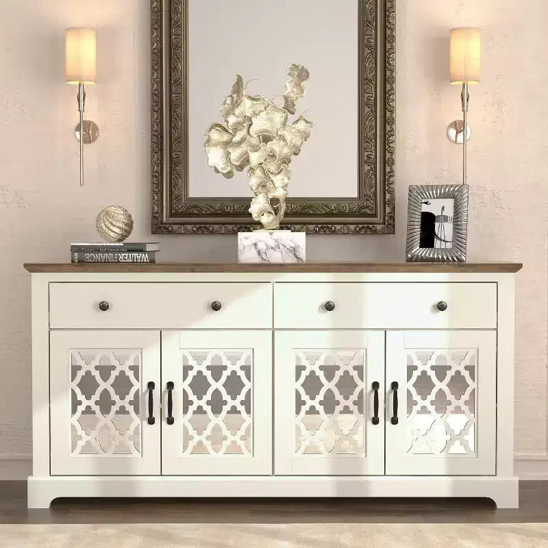 Buffet Galano à 2 tiroirs avec portes miroir L 149,1 x P 39,9 x H 74,2 cm