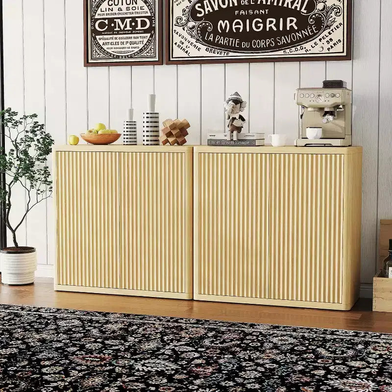 Mobile buffet credenza scanalato, Armadietto in legno da 88 cm, Credenza da bar per caffè, Mobile contenitore con ripiani regolabili per cucina, sala da pranzo, soggiorno