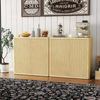 Mobile buffet credenza scanalato, Armadietto in legno da 88 cm, Credenza da bar per caffè, Mobile contenitore con ripiani regolabili per cucina, sala da pranzo, soggiorno