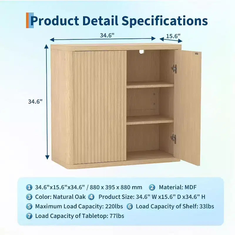 Mobile buffet credenza scanalato, Armadietto in legno da 88 cm, Credenza da bar per caffè, Mobile contenitore con ripiani regolabili per cucina, sala da pranzo, soggiorno