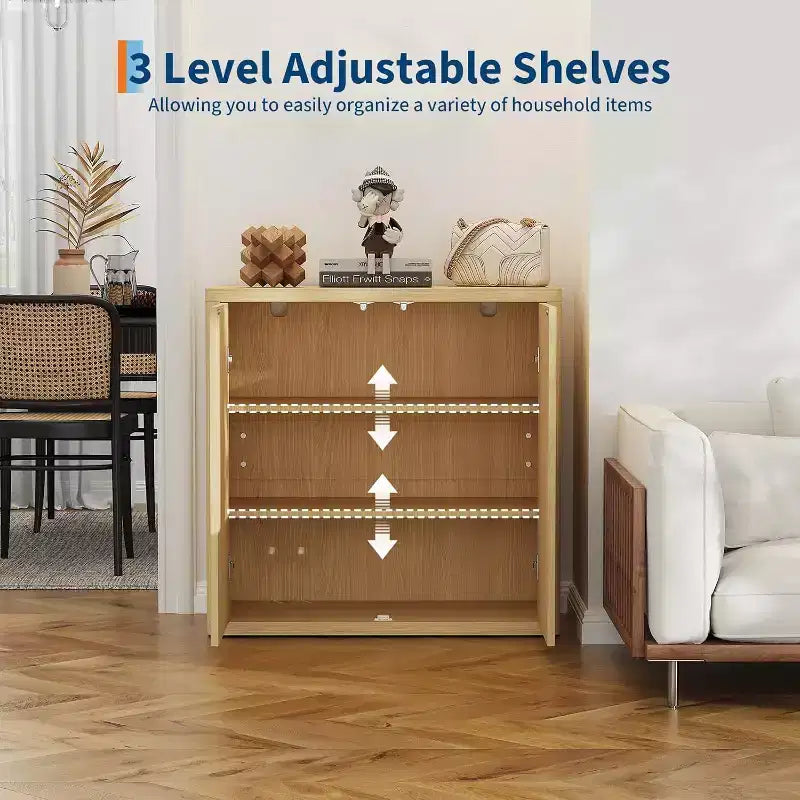 Mobile buffet credenza scanalato, Armadietto in legno da 88 cm, Credenza da bar per caffè, Mobile contenitore con ripiani regolabili per cucina, sala da pranzo, soggiorno
