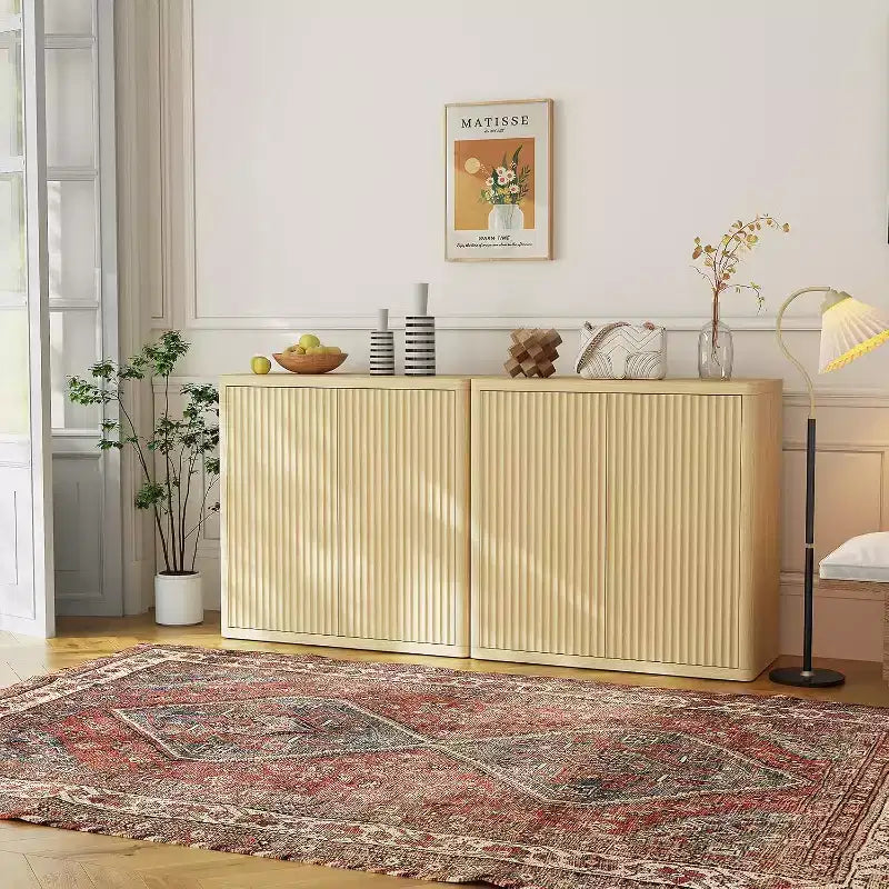 Mobile buffet credenza scanalato, Armadietto in legno da 88 cm, Credenza da bar per caffè, Mobile contenitore con ripiani regolabili per cucina, sala da pranzo, soggiorno